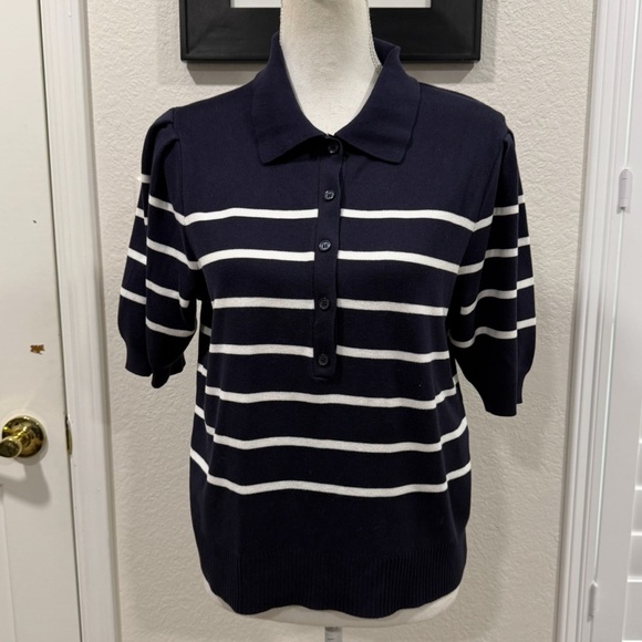 NWT Free Assembly Women's Collared Sweater Tee With Puff Sleeves, Lightweight - Picture 6 of 13